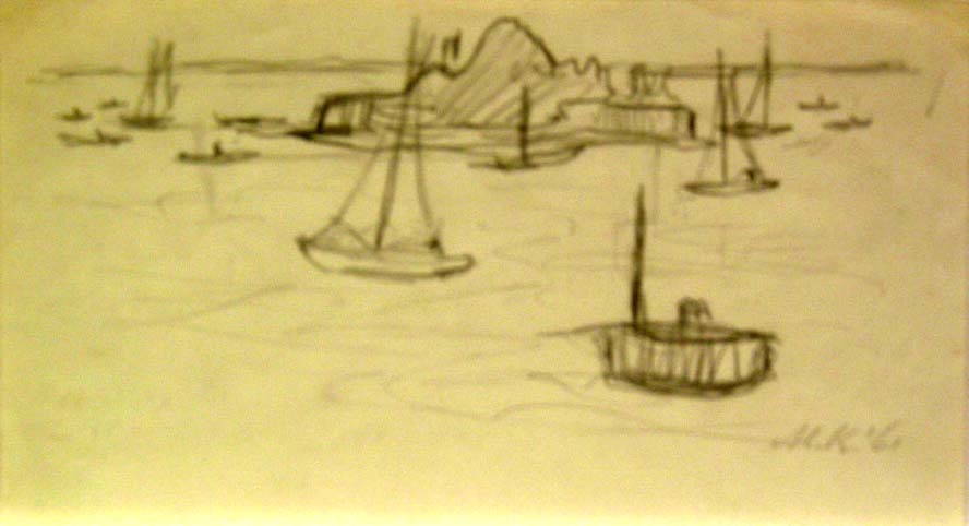 Omgeving Kalmar (Zweden), potloodtekening, M. Klompien, 1961