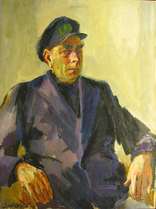 Schipper Geert Hoogeveen, olieverf op doek door J.L. van der Baan, 1955.