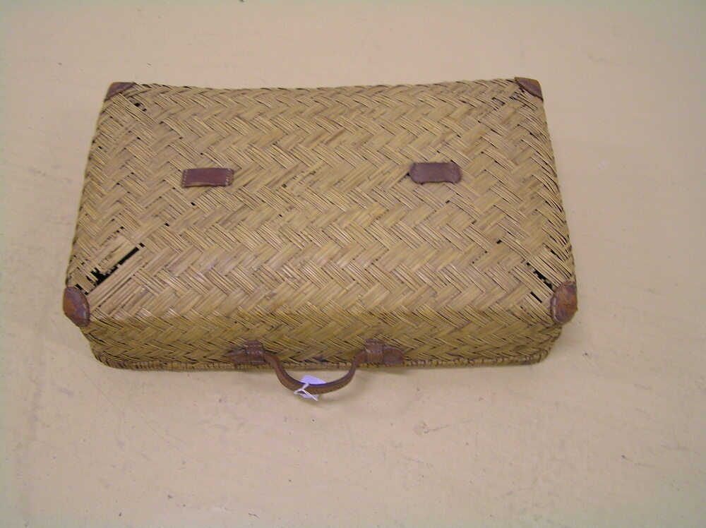 koffer, rieten reiskoffer, reiskoffer