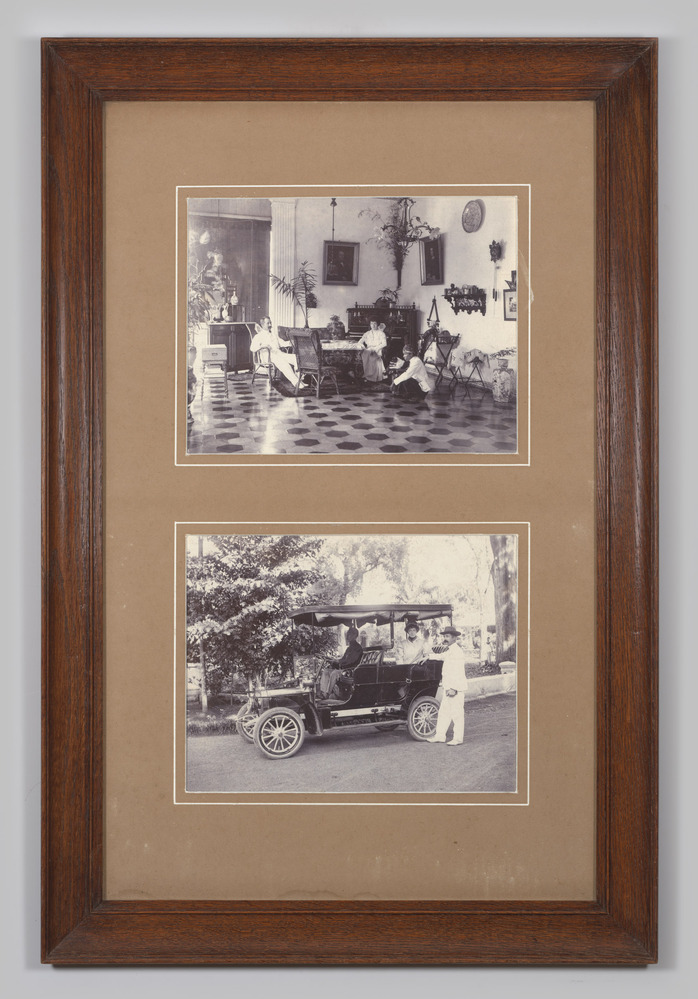 2 fotoportretten man en vrouw onder elkaar, in één lijst gevat