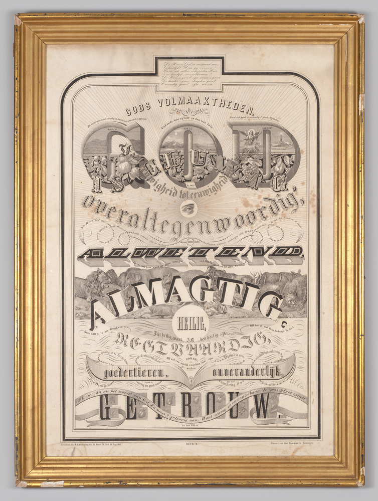 Prent, ingelijst, zwart-wit, steendruk