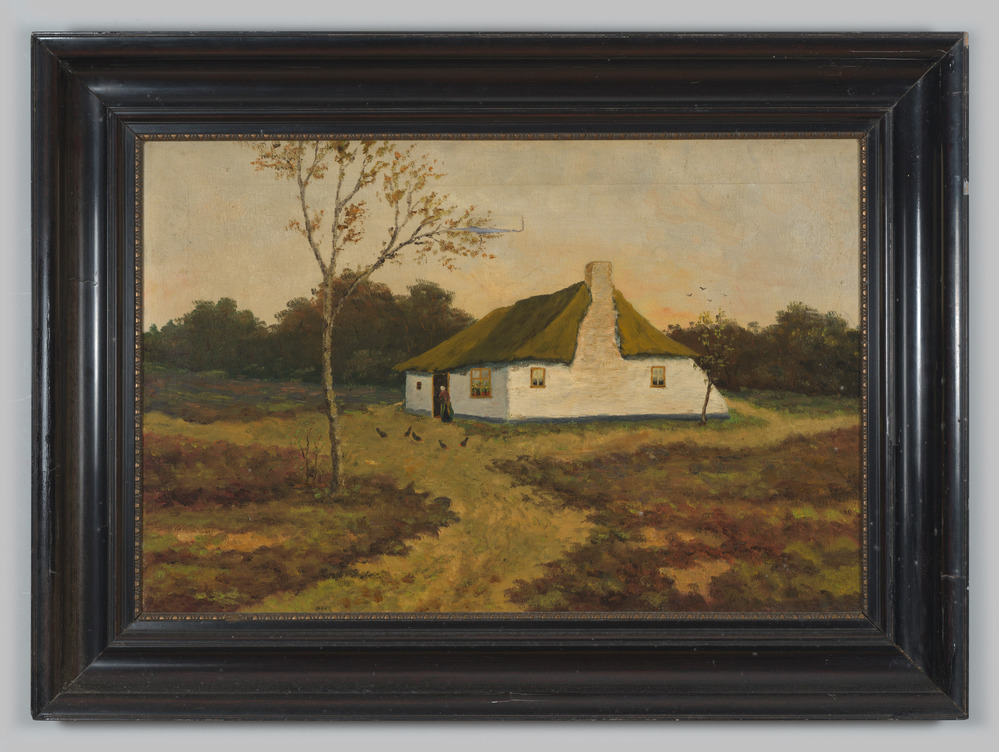 Schilderij, olieverfschilderij, ingelijst, geen glas, voorstellende een boerderijtje