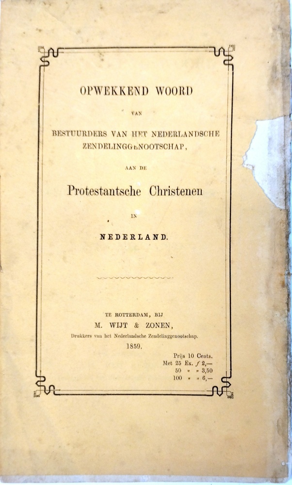 Opwekkend woord van bestuurders van het Nederlandsche Zendelinggenootschap aan de protestantsche christenen in Nederland