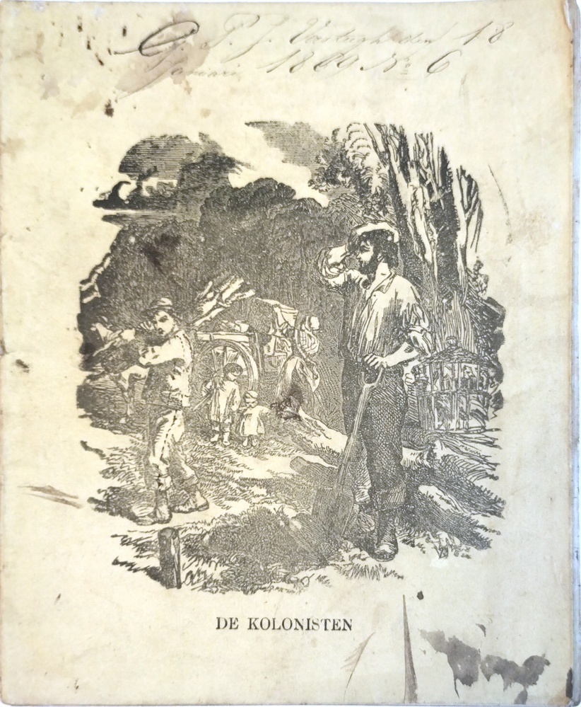 Schrift van P.J. Versteegh januari 1889 met opschrift De Kolonisten en afbeelding