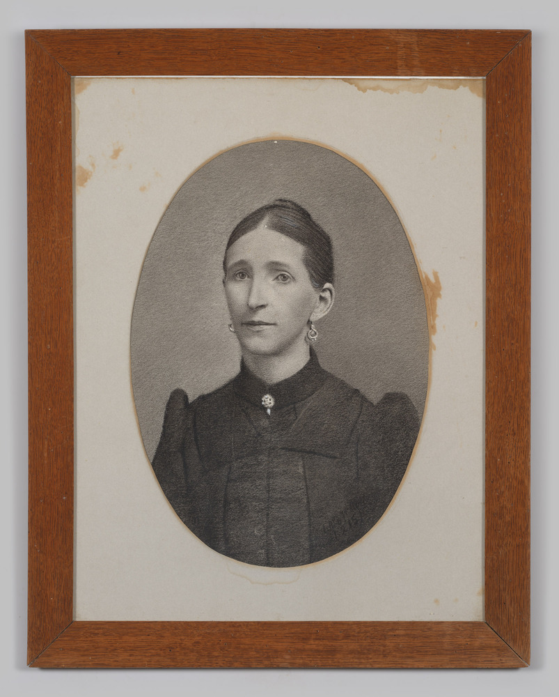 Ingelijste pastel/krijttekening, voorstellende portret van vrouw