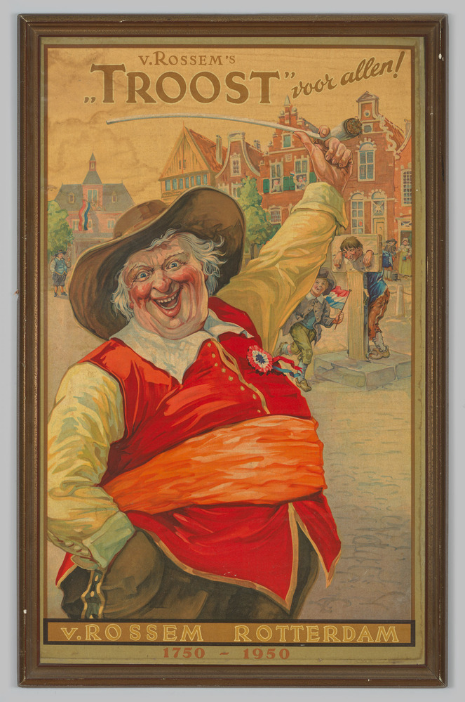 Reclameprent, ingelijst, geen glas, voor Van Rossem's Troost pijptabak te Rotterdam