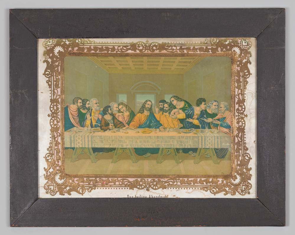 Gekleurde prent "Das heilige Abendmahl", ingelijst, achter glas