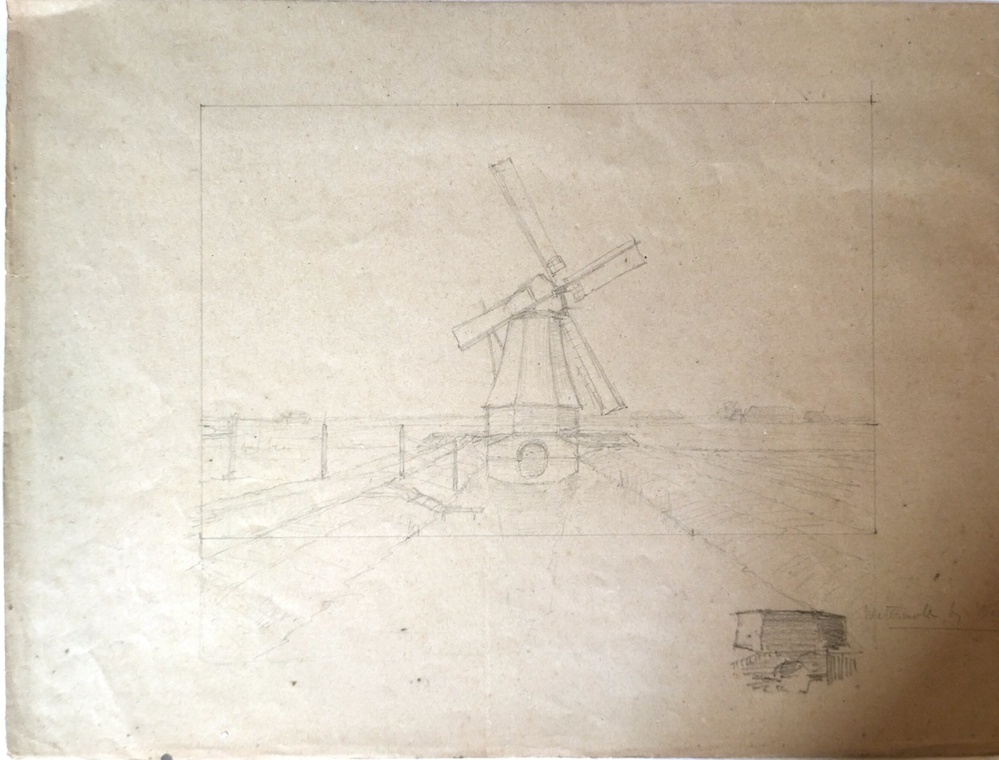 Tekening voorstellende watermolen bij Warffum