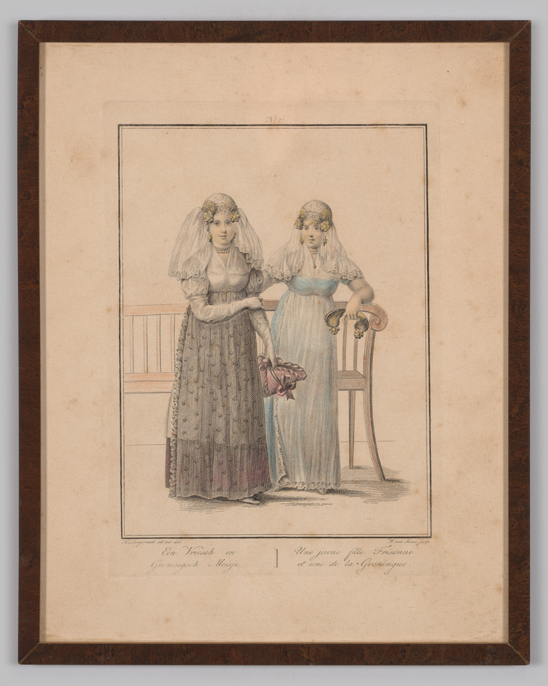 Lithografie 'Een Vriesch en Groningsch Meisje', vervaardigd door W. van Senus