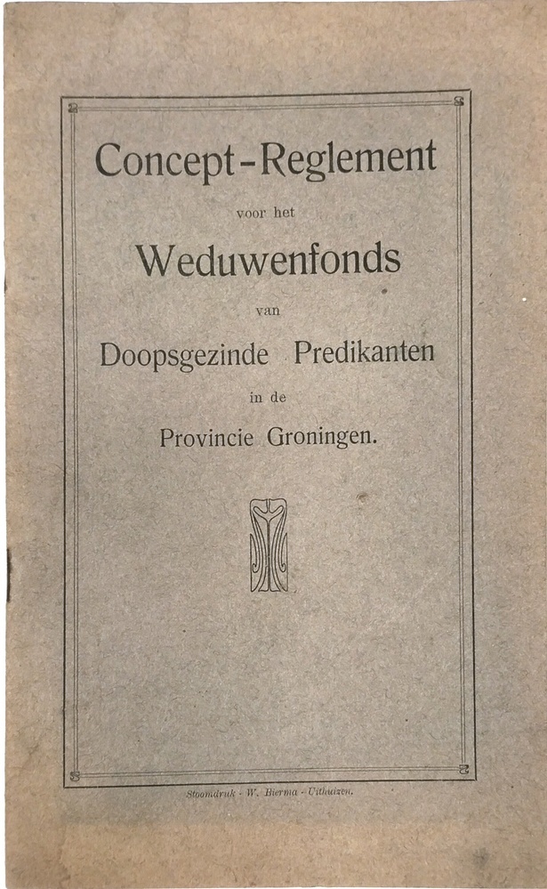 Concept-reglement voor het weduwenfonds van doopsgezinde predikanten in de provincie Groningen