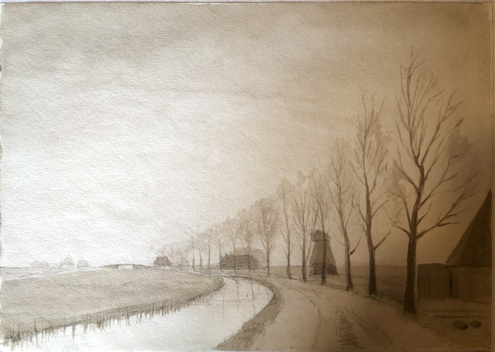 Aquarel voorstellende Onderdendamsche weg