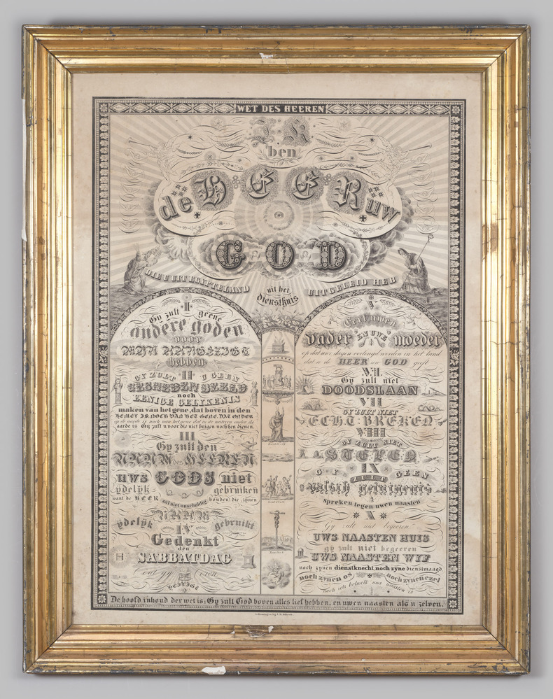 Prent, voorstellende de tien geboden
