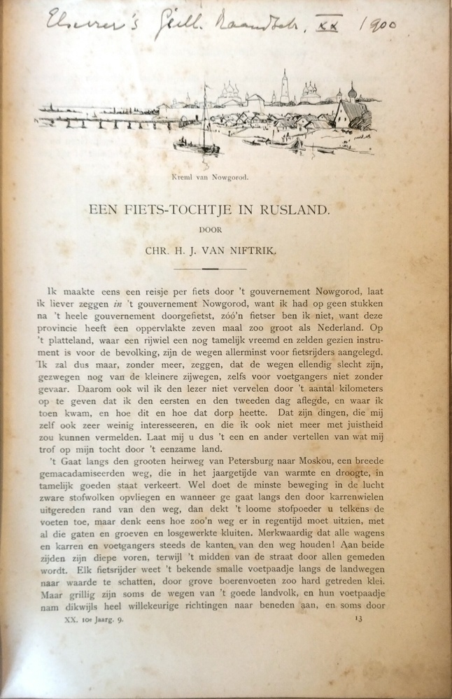 Een fietstochtje in Rusland door Chr. H.J. van Niftrik. 1900. Overdruk uit Elsevier