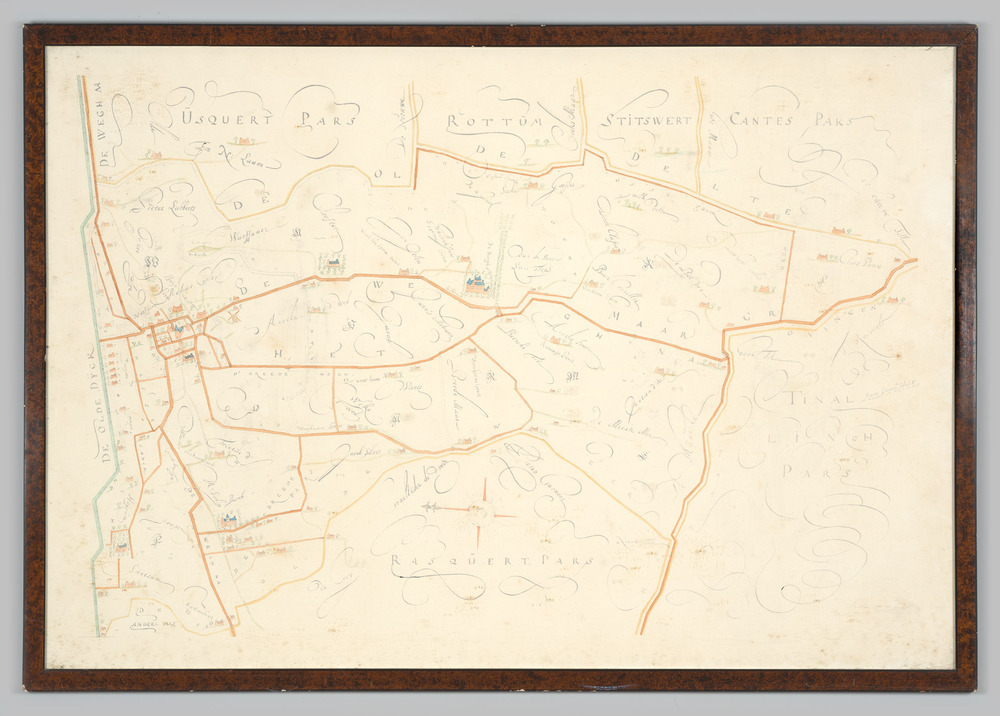 Kaart van Warffum, ingelijst, achter glas