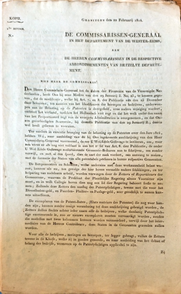 10 documenten van de Commissarissen-Generaal aan departement van Financiën.