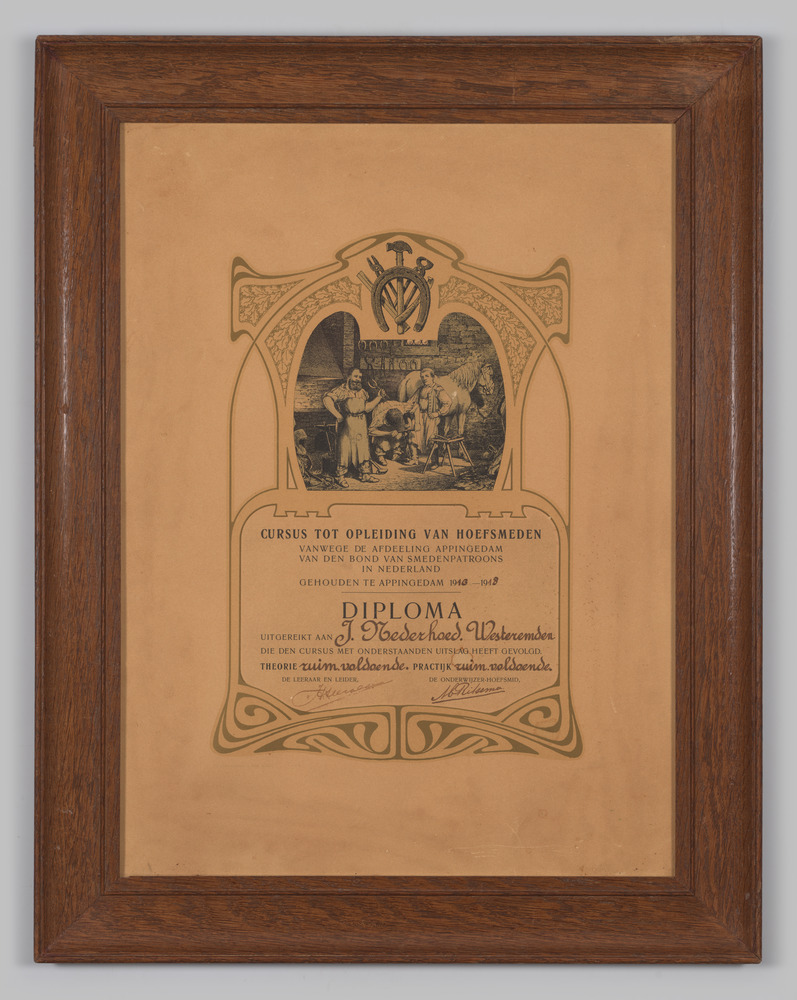Diploma hoefsmid in lijst