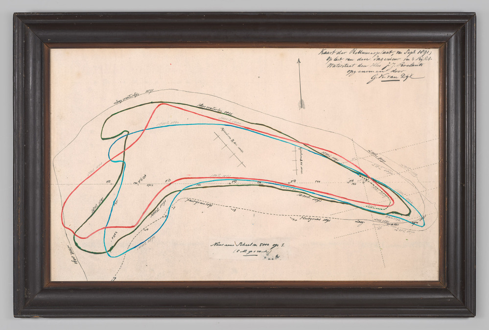 Kaart van Rottumerplaat, ingelijst, achter glas