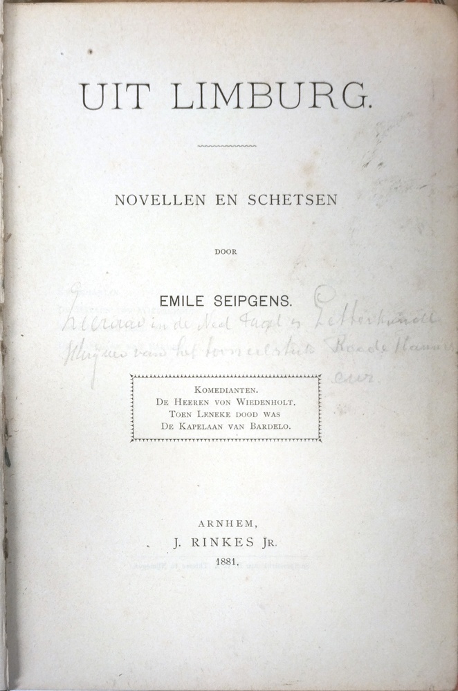 Uit Limburg. Novellen en schetsen. Seipgens, E.