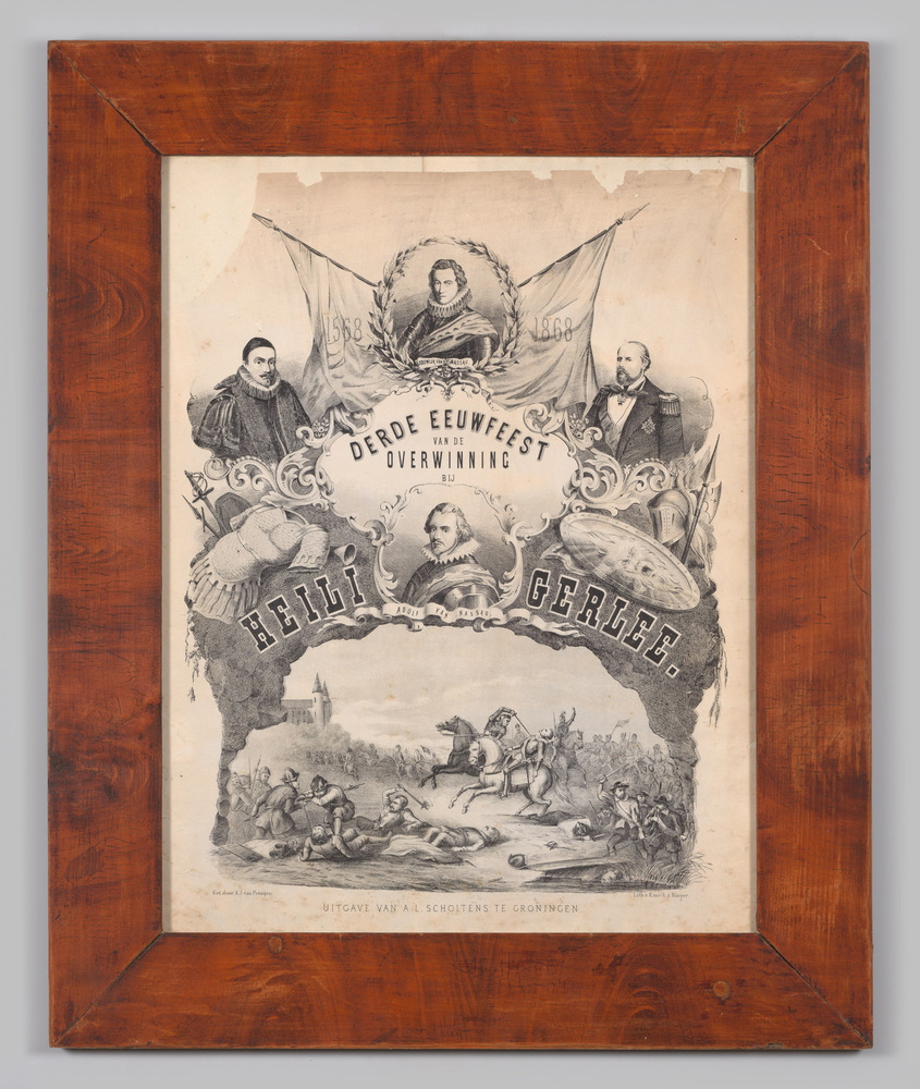 Prent, ingelijst "Derde Eeuwfeest van de overwinning bij Heiligerlee"