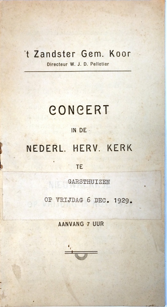 Concert in de Nederl. Herv. Kerk te Garsthuizen op vrijdag 6 dec. 1929
