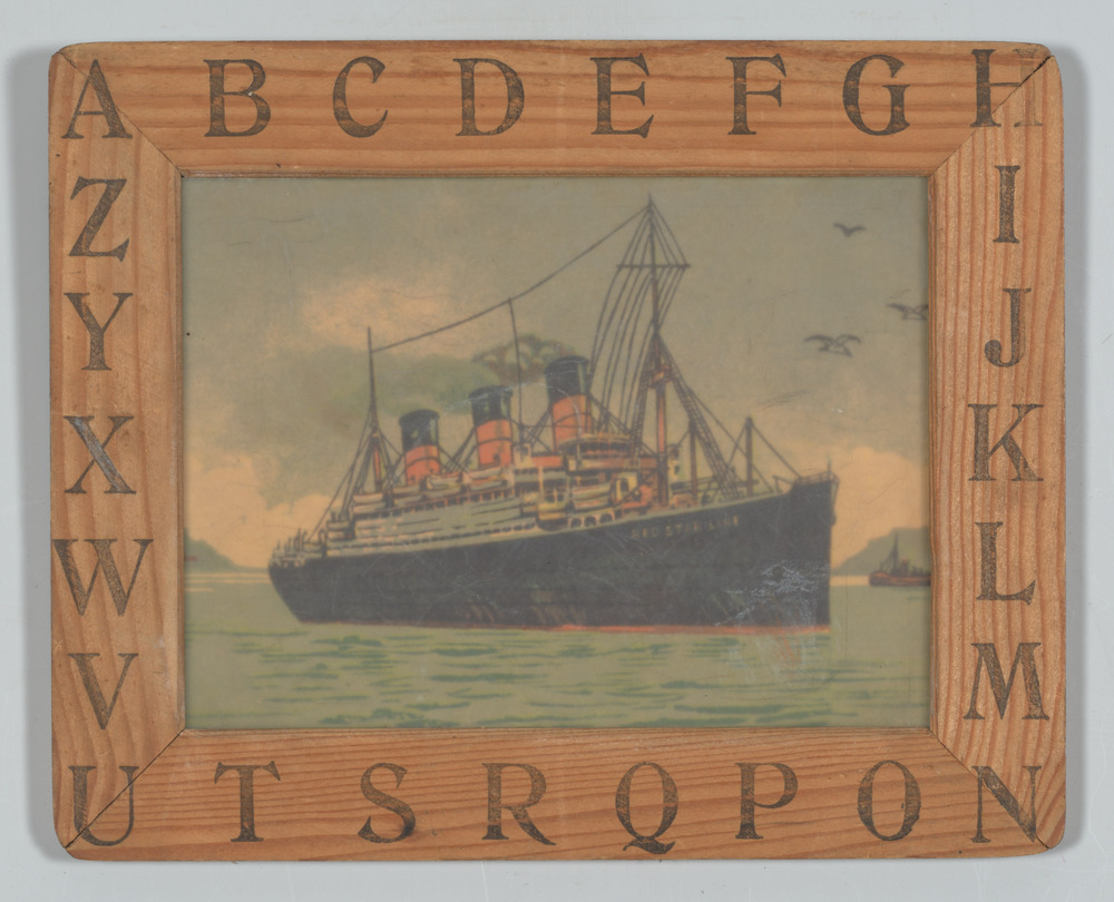 Afbeelding van schip met alfabet eromheen