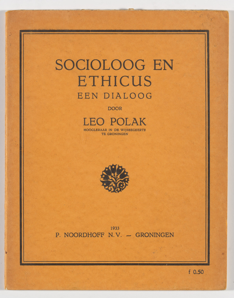 Boek Socioloog en ethicus een dialoog, Leo Polak, 1933