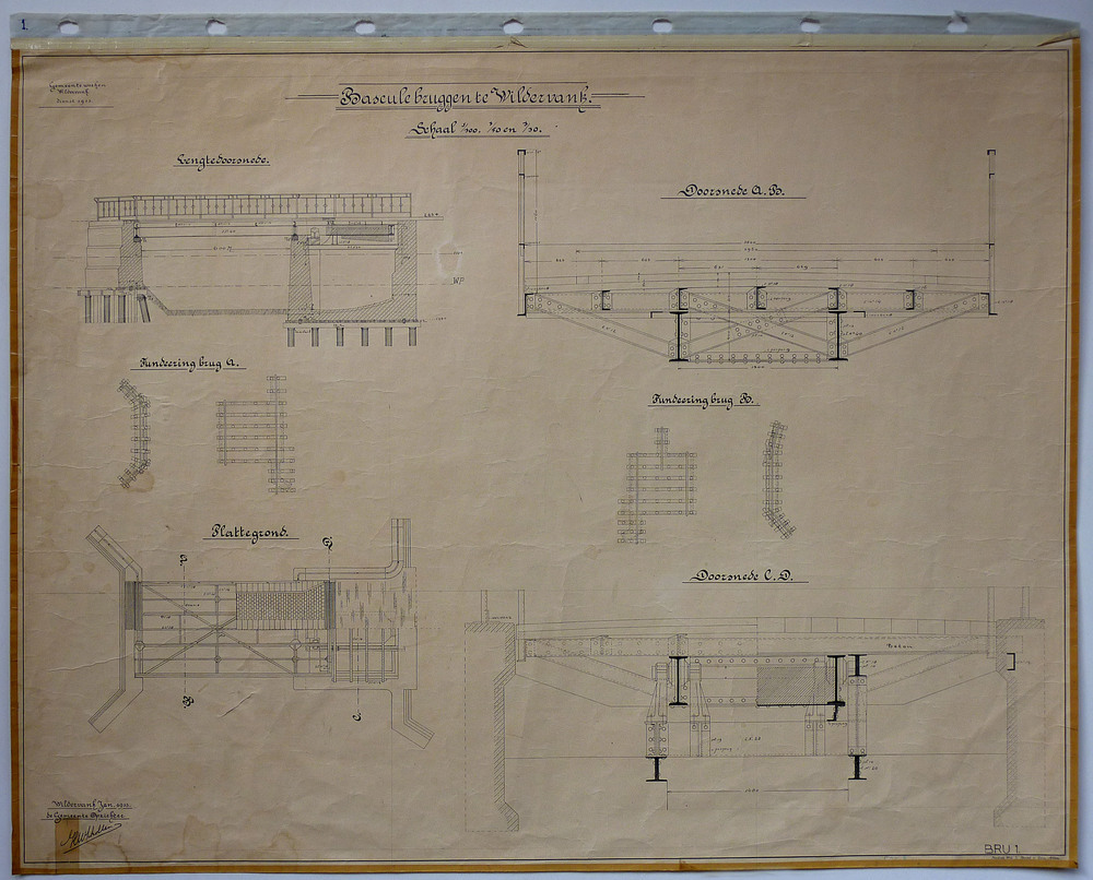 bascule bruggen te wildervank schaal 1:100 1:50 1: 10 neodruk Wed J Ahrend & Zonen Amsterdam