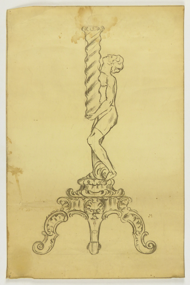 ontwerptekening voet of standaard met dragend figuur