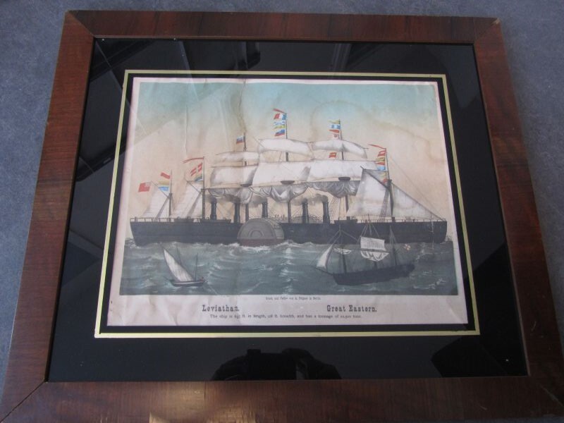 Litho stoomschip Greath Eastern, ook wel Leviathan.