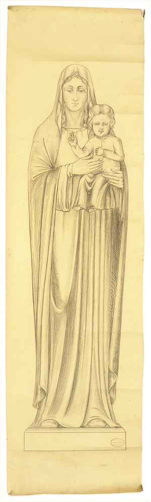 ontwerptekening Maria met kind ten voeten uit, parochiecentrum St Michael, Harlingen, eerder RK St Jozefziekenhuis, Harlingen