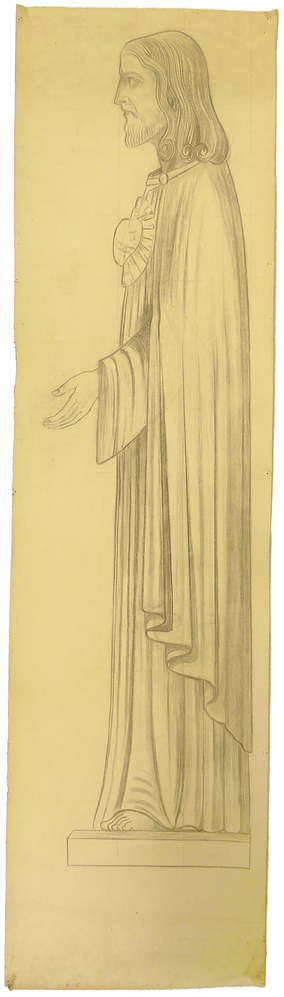 ontwerptekening zijaanzicht Christus Heilig hart ten voeten uit