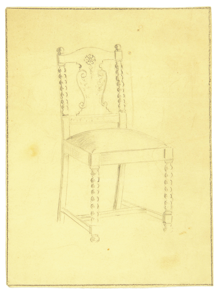 ontwerptekening stoel met gedraaide poten en rugleuning