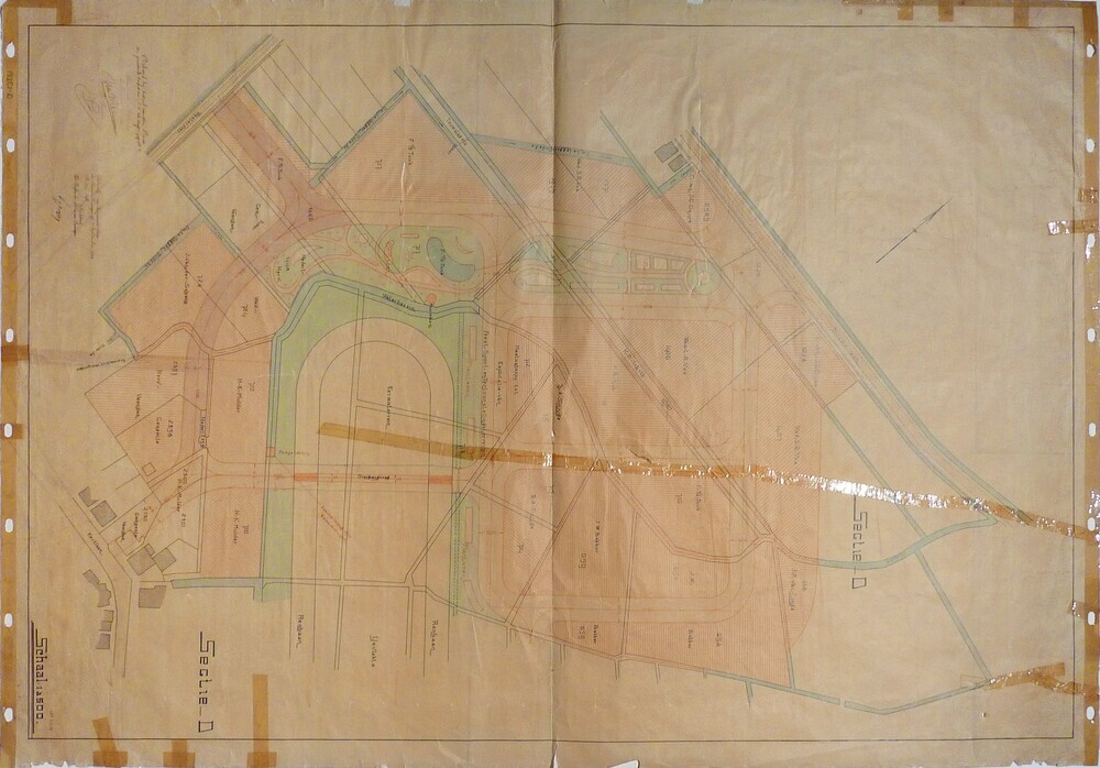 uitbreidingsplan gemeente veendam 1909 Sectie D (plan tusschendiepen met ijsbaan / drafbaan)
