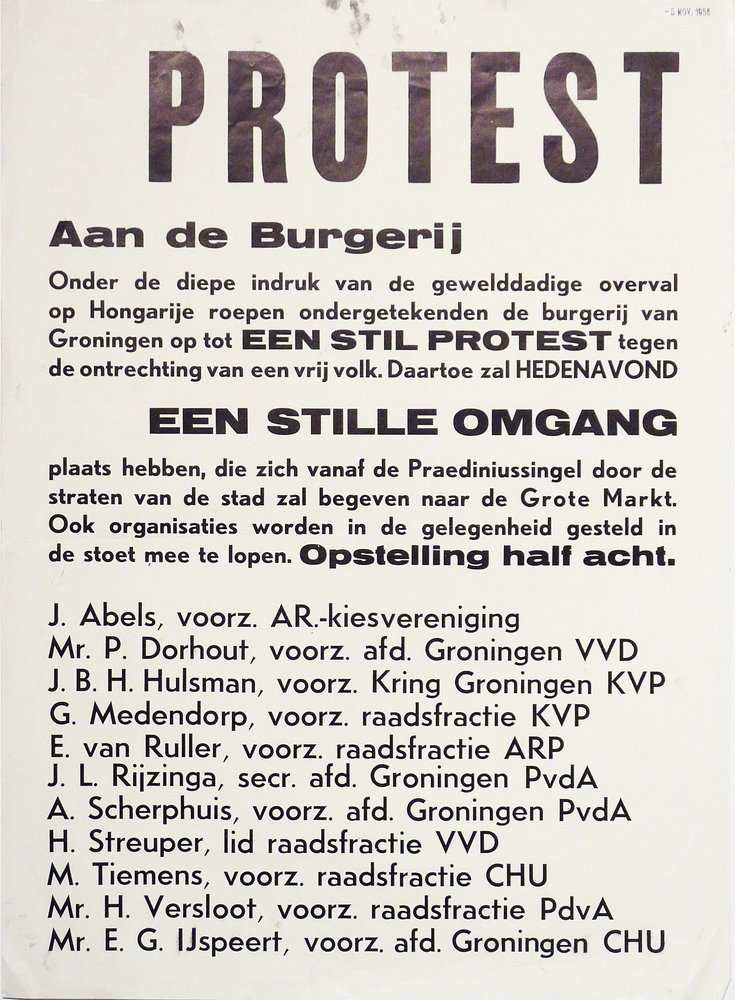 protest aan de burgerij oproep stil protest , stille omgang door groningen