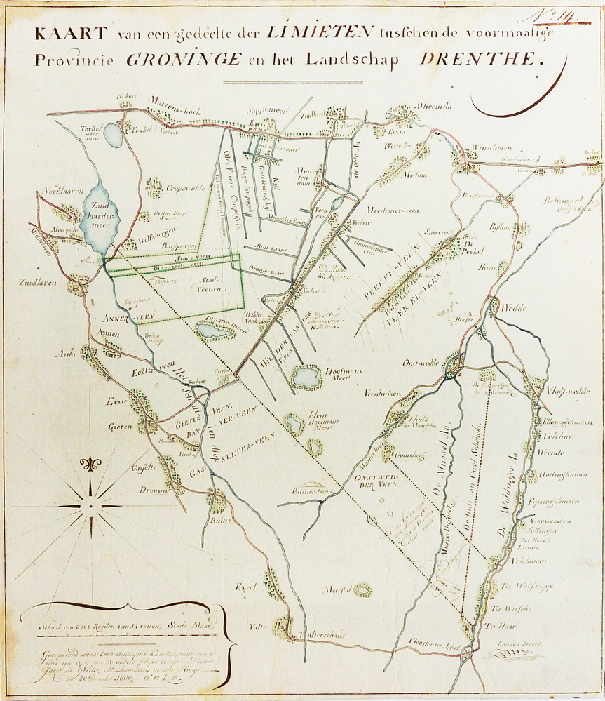 kaart van een gedeelte der limieten tusschen de voormalige provincie groninge en het landschap drenthe