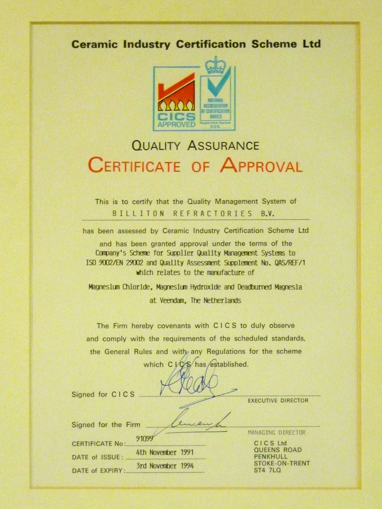 Certificaat van Verdienste Billiton, Ned.Mag.