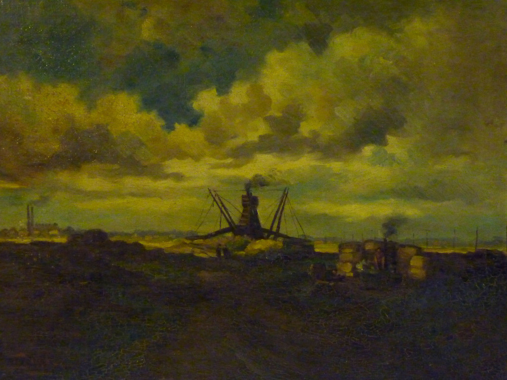 Turfwinning op de Winschoter Zuiderveen Gezien vanuit Meeden richting Oude Pekela. Op de voorgrond rechts een man zittend tegen een ton en een vrouw die de was doet , beschut tussen een paar stropakken, op de achtergrond elektrische verlichtingspalen en een kanaal met daarin een baggerboot, linksboven op de achtergrond is nog strokartonfabriek de Union te Oude Pekela zichtbaar, met twee schoorsteenpijpen. Pieter Johannes van Tol werd geboren op 17 oktober 1899 te Boskoop en hij is overleden op 12 juni 1985 te Den Haag. Hij kon van het schilderen zijn gezin, vrouw en zes kinderen, waarvan anno 2016 nog 3 in leven, onderhouden. Hij woonde met zijn gezin in Den Haag (Egelantierstraat), maar had ook een vast atelier in Aalsmeer. In zijn vakanties ging hij vaak naar Drente, waar hij ook geschilderd heeft. Hiervan is nog minstens 1 schilderij bij een van zijn dochters aanwezig. In de oorlog heeft hij wel geschilderd in ruil voor voedsel. De meeste van zijn schilderijen heeft hij naar Amerika verkocht. De schilder P.J. van Tol 's woonde zomers in een van de pakhuizen Graan voor Visch aan de Aalsmeerderdijk woonde. ( Het lijkt er dus op dat hij hier jarenlang een soort werkplek had). Op dat punt op de Aalsmeerderdijk werd je overgezet door een pondje naar het einde van de Uiterweg. Hij was autodidact. Een opleiding zat er niet in. Zijn familie stond niet achter zijn artistieke keuzes, zij waren tuinders in Boskoop. Zij wilden dat hij ook in de tuinderij zou werken. Hij had een kunsthandel/winkel in de Boekhorststraat in Den Haag. Hij gaf zelfs autorijles om wat bij te verdienen. Hij schilderde onder andere landschappen. In de familie zijn nog een aantal schilderijen van hem aanwezig. Zijn "betere"  schilderijen signeerde hij met zijn eigen naam P.J. van Tol. Daarnaast had hij ook een pseudoniem.