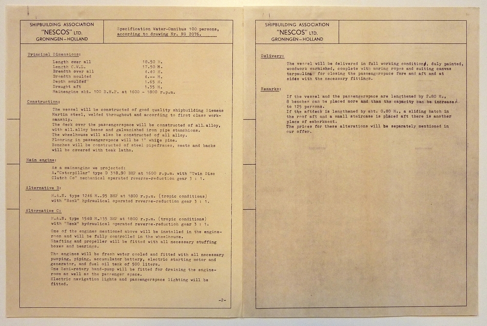 Informatie constructie & Specificatie schip Nr NG 2076 A NESCOS LTD