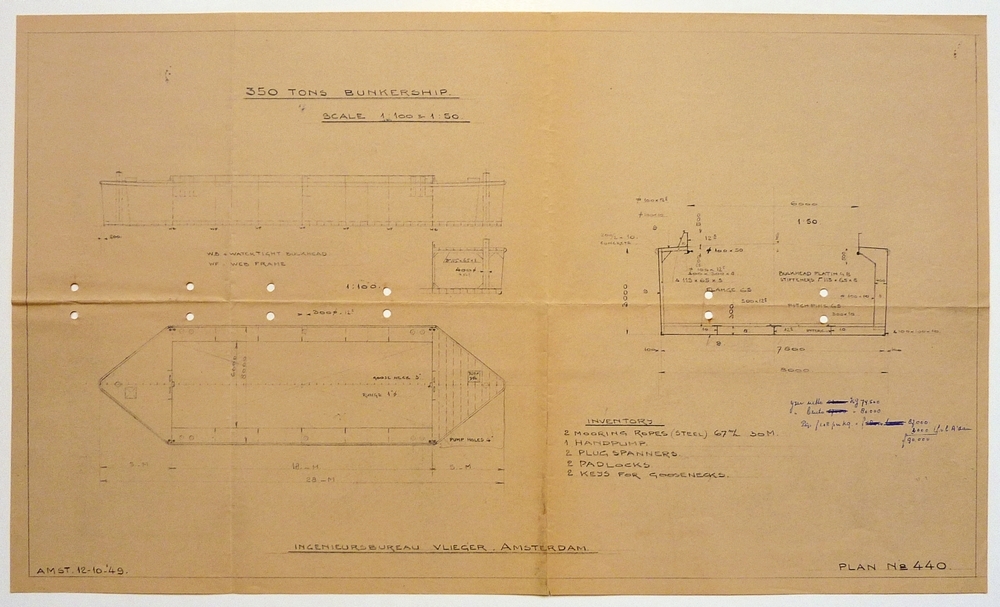 350 tons bunkerschip scale 1:100 x 1:50 plan no 440