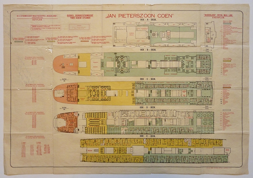 NV Stoomvaartmaatschappij Nederland Hutplan Dubbel schroefstoomschip Jan Pieterszoon Coen