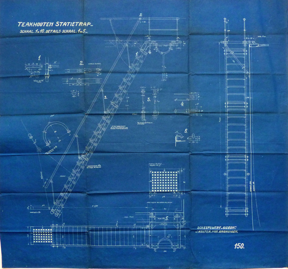 teakhouten statietrap schaal 1:10 details schaal 1:5 scheepswerf Gideon J Koster Hzn Groningen