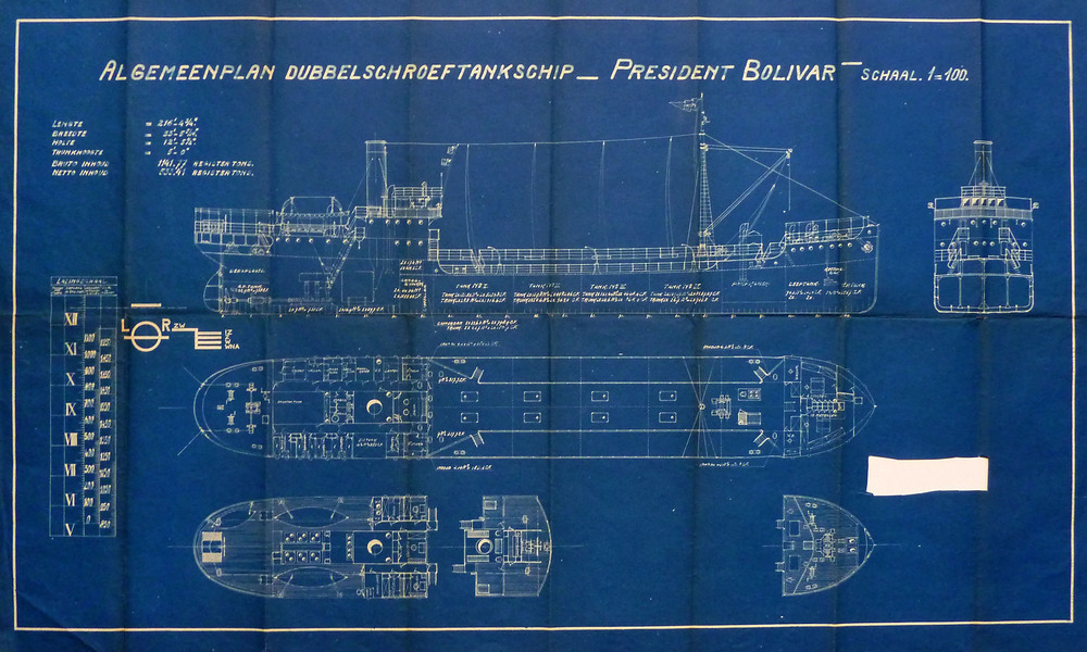 algemeen plan dubbelschroeftankschip President Bolivar schaal 1:100