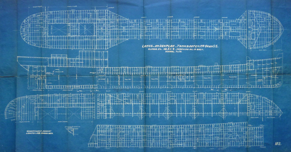 langs en dekplan tankbodem No 54 en 55