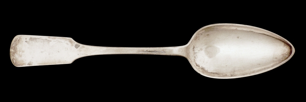 zilveren oostzeelepel met spatelvormige steel onder de steel gegraveerd D.R.Rehtz Schiffs - Abrechner in Danzig Stadskeur danzig gepunte inscriptie K.M. meesterteken MSTUMPF ( = Moritz Stumpf ) zilversmid te Danzig 1832 - 1894, schrijfl W = carl August Winkelmann , essayeur 1841- 1844 , 1846 - 1849