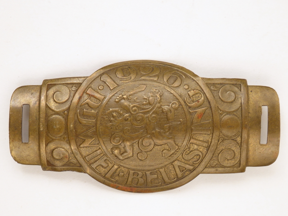 messing fietsplaat met inscriptie 1926 rijwielbelasting