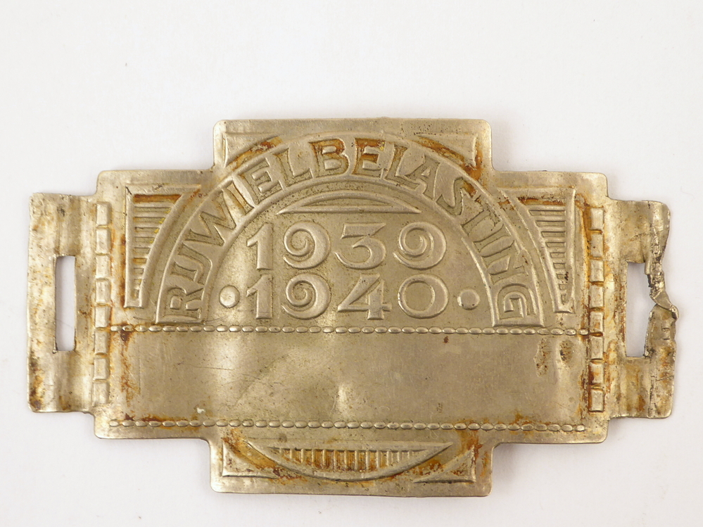messing fietsplaat met inscriptie rijwielbelasting 1939 1940