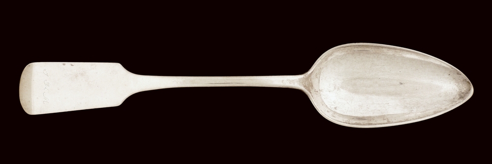 zilveren oostzeelepel met spatelvormige steel onder de steel gegraveerd D.R.Rehtz Schiffs - Abrechner in Danzig Stadskeur danzig meesterteken MSTUMPF ( = Moritz Stumpf ) zilversmid te Danzig 1832 - 1894, W = (schrijfl ) = carl August Winkelmann , essayeur 1841- 1844 , 1846 - 1849