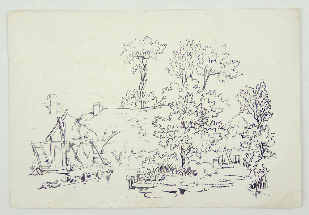 schuren in het bos, beekje en pomp