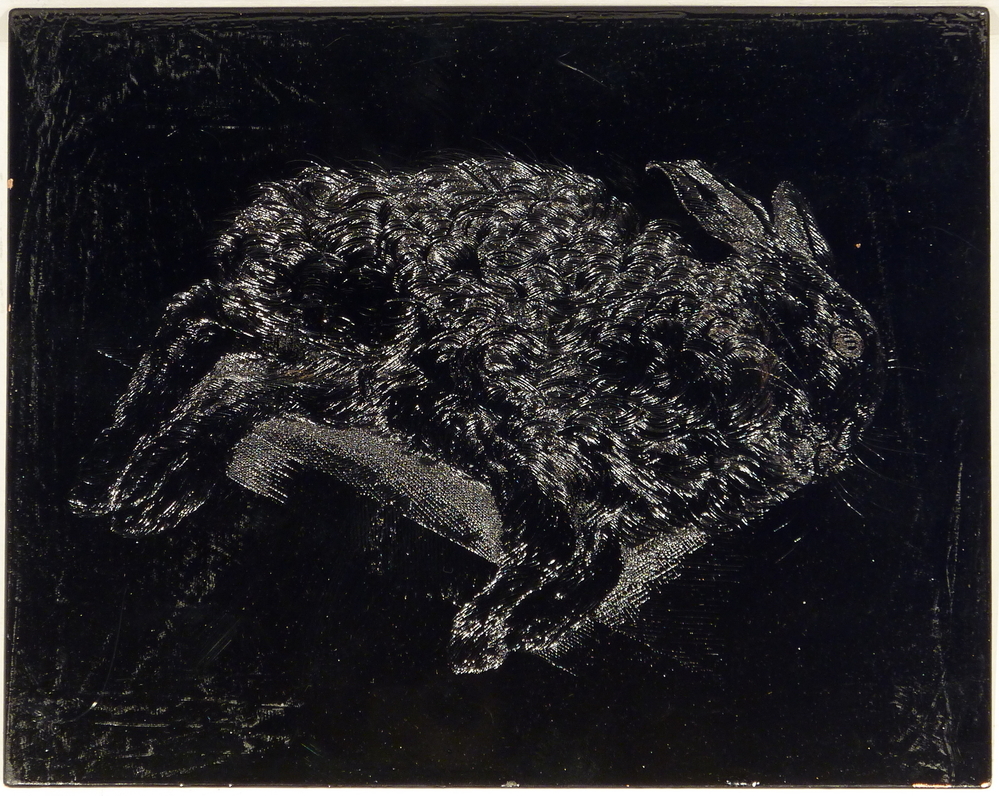 dubbelzijdige etsplaat dode haas en vechtende honden