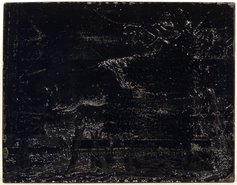 etsplaat in schellak paard met veulen